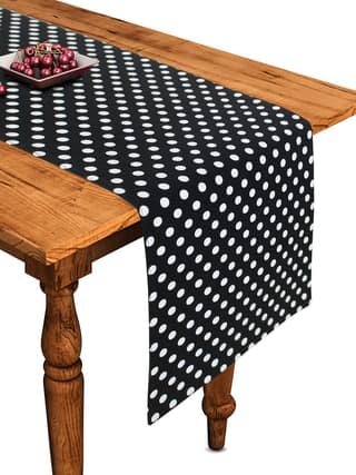 Airwill Cotton Polka Dot Black Designed Pattern Table Runner Length 152cm (Black, Pack of 1)