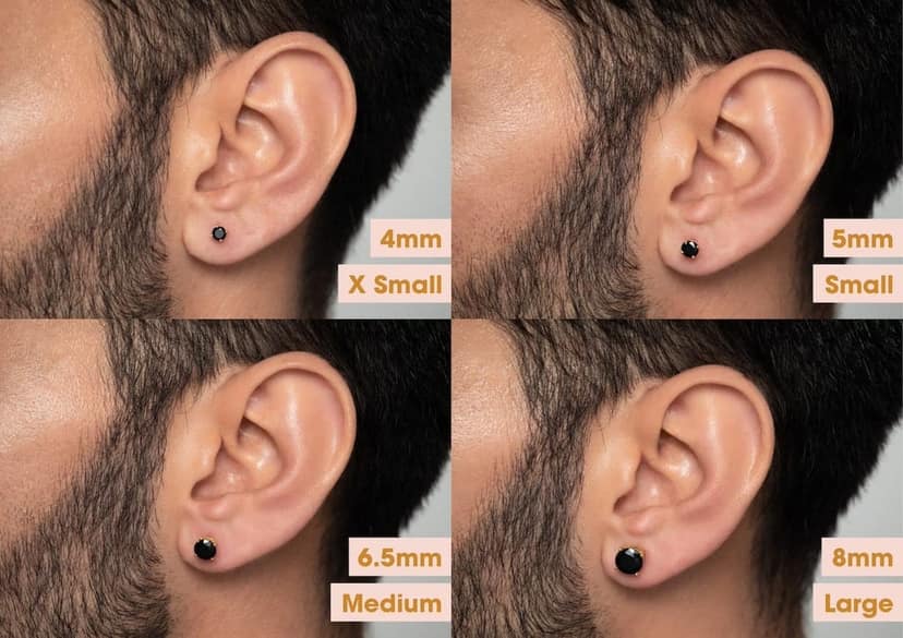 Black Round Solitaire Men's Ear Stud (1 Pc Only) view 3
