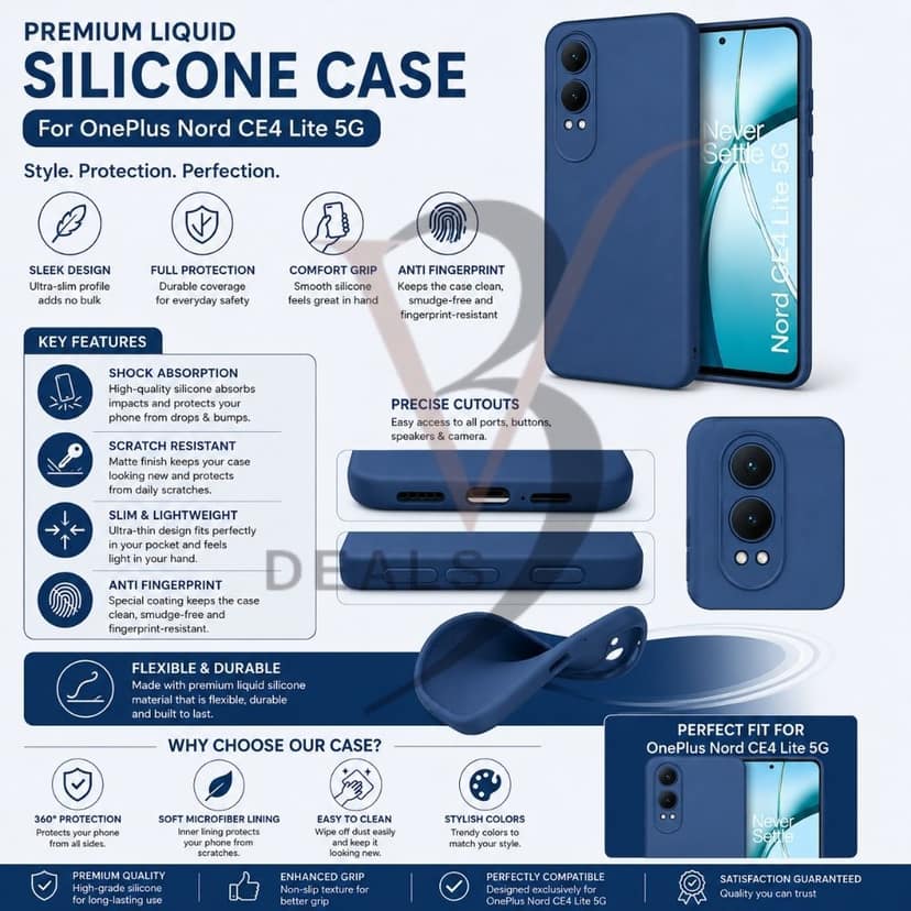 V3Deals Compatible OnePlus Nord CE 4 Lite 5G Silicone Cover Durable premium silicone construction offers long-lasting daily protection without adding bulk to your phone. view 7