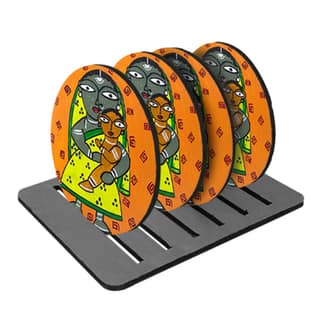 Kalighat Art on Round Tea Coasters with Stand DIY Kit by Penkraft