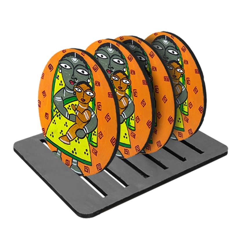 Kalighat Art on Round Tea Coasters with Stand DIY Kit by Penkraft
