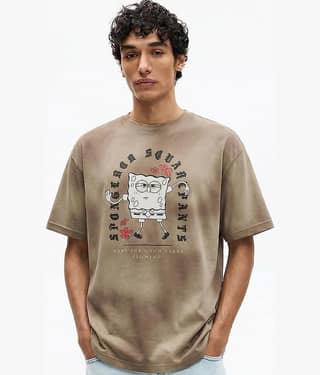 Highlander Men 100% Cotton Oversized Fit Printed T-Shirt ( Brown )