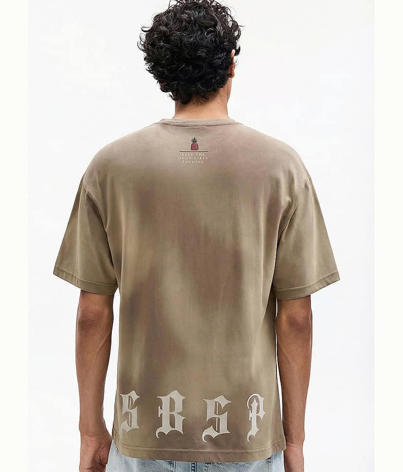Highlander Men 100% Cotton Oversized Fit Printed T-Shirt ( Brown ) view 3