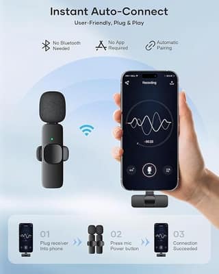 K9 Wireless Microphone Digital Mini Portable Recording Clip Mic with Receiver Collar Mike (K9 Microphone
