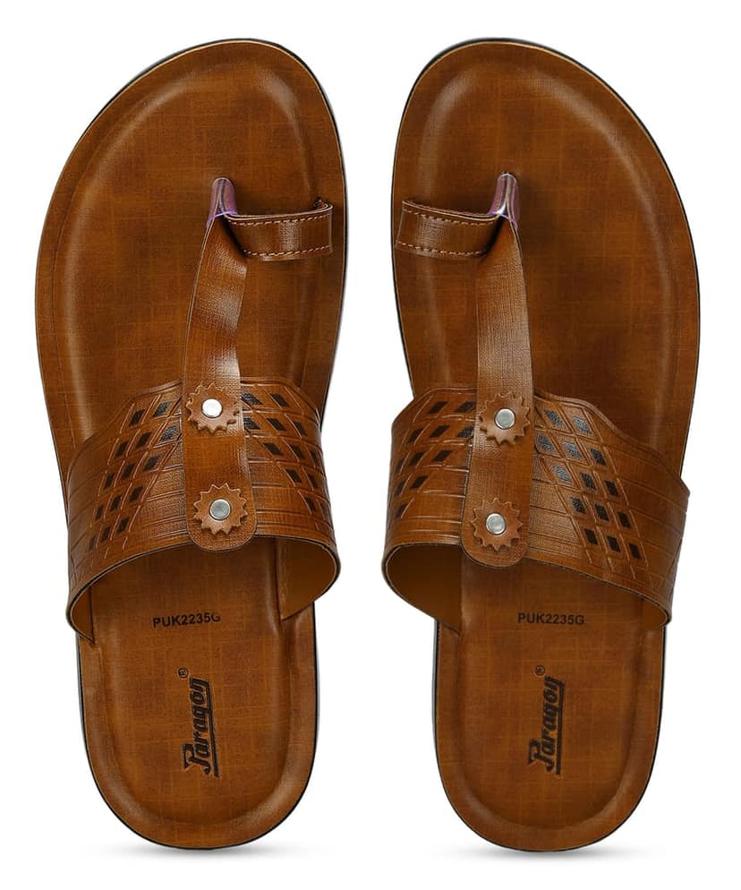Paragon Men's Slip-on Tan Sandals for Men | Comfortable Sole & Durable view 2