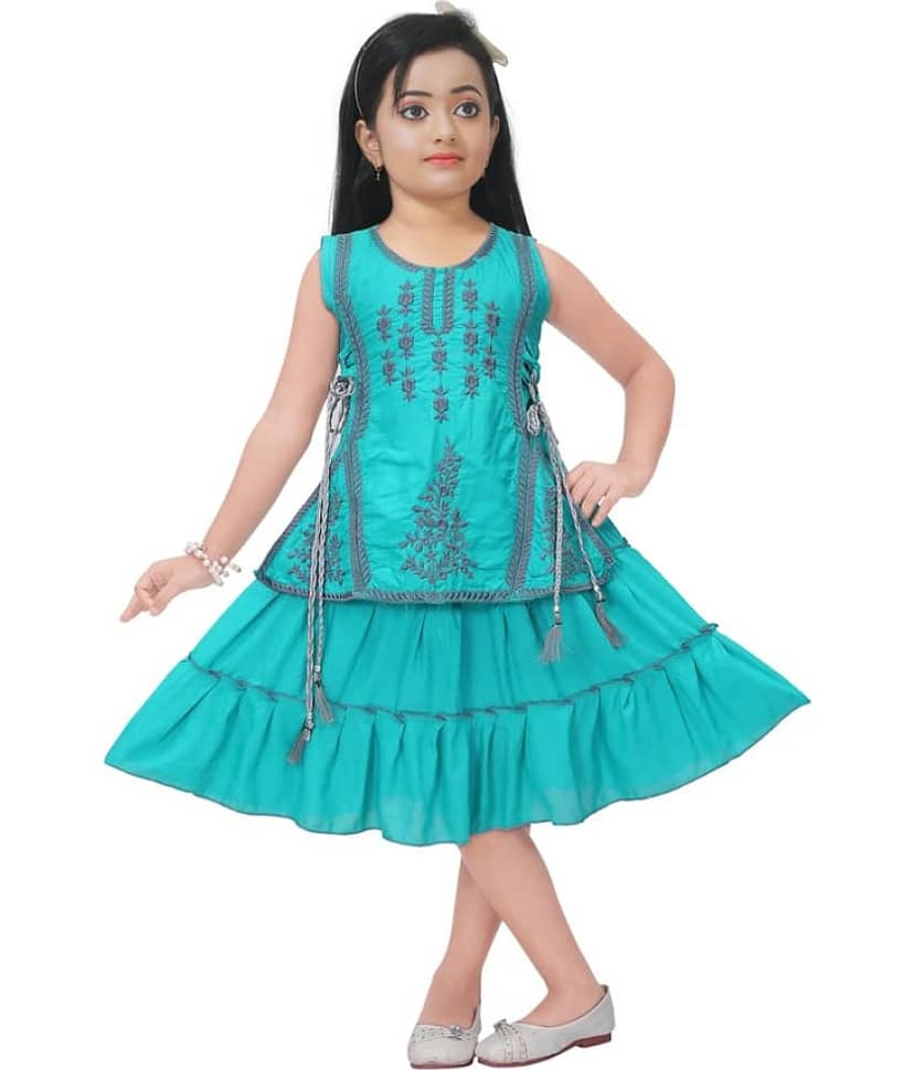 M.MONGELADRESSES Cotton Blend Frock For Girls ( Pack of 1 , Blue )