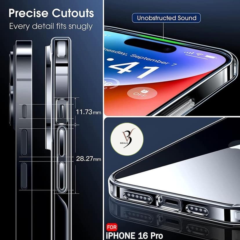 V3Deals Protective Hard Transparent Case Compatible with iPhone 16 Pro | Raised Camera Bump | Non-Yellowing Rigid PC Back | Shock Absorbing Corners (iPhone 16 Pro) view 8