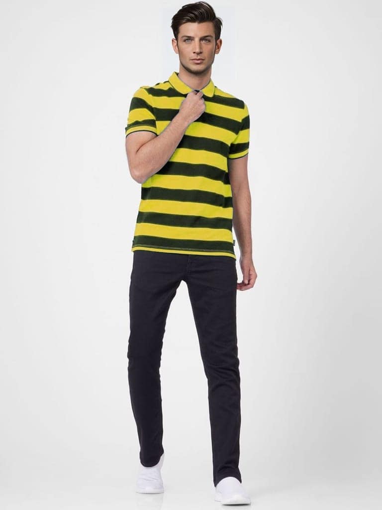 Men Yellow and Black thick Stripes regular fit Polo T-Shirt view 4
