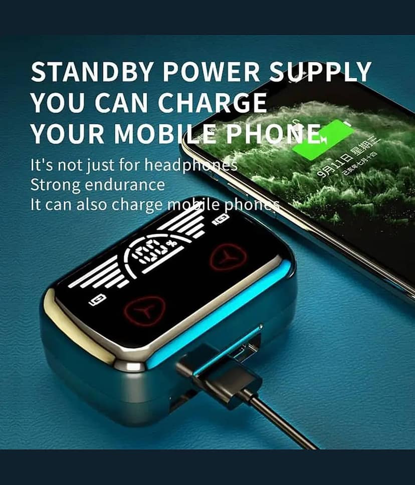 VEhop PowerBank Earbuds Bluetooth True Wireless (TWS) In Ear 45 Hours Playback Fast charging,Powerfull bass IPX4(Splash & Sweat Proof) Black view 2