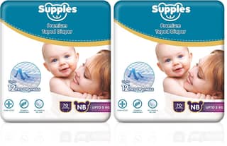 Amazon Brand - Supples Premium Newborn Taped Diapers | Derma Tested, Extra Soft, High Absorbency with Wetness Indicator & Umbilical Cut Design, 12 Hrs Absorption | NB/XS | Up to 5 kg | 70 Count