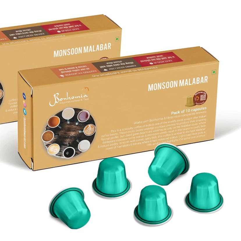 Monsoon Malabar Espresso Pods - Intensity 6/10 | Nespresso Compatible | Light/Cinnamon Roast | AA+ Grade Beans | Premium Aluminum Capsules view 4