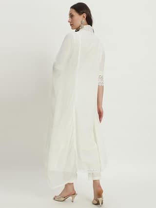 Gulmira Women White Ethnic Embroidered & Mirror Work Kurta with Trousers & Dupatta