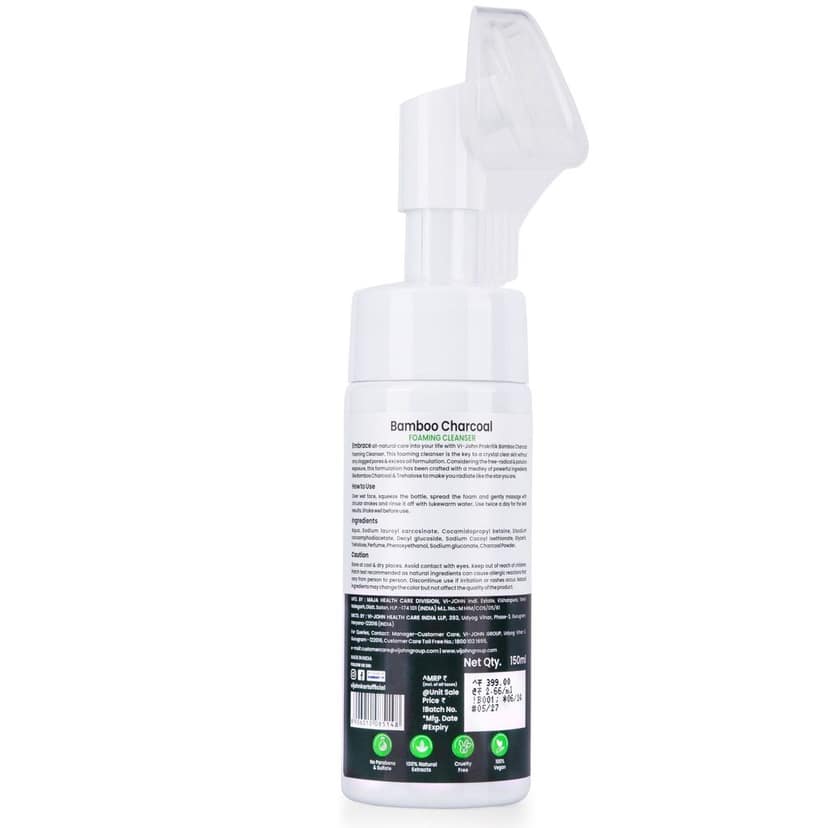 VI-JOHN PRAKRITIK Bamboo Charcoal Foaming , Removes Tan, 100% Natural Bio Actives - 150ml Face Wash (150 ml) view 2
