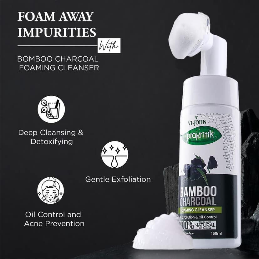 VI-JOHN PRAKRITIK Bamboo Charcoal Foaming , Removes Tan, 100% Natural Bio Actives - 150ml Face Wash (150 ml) view 6
