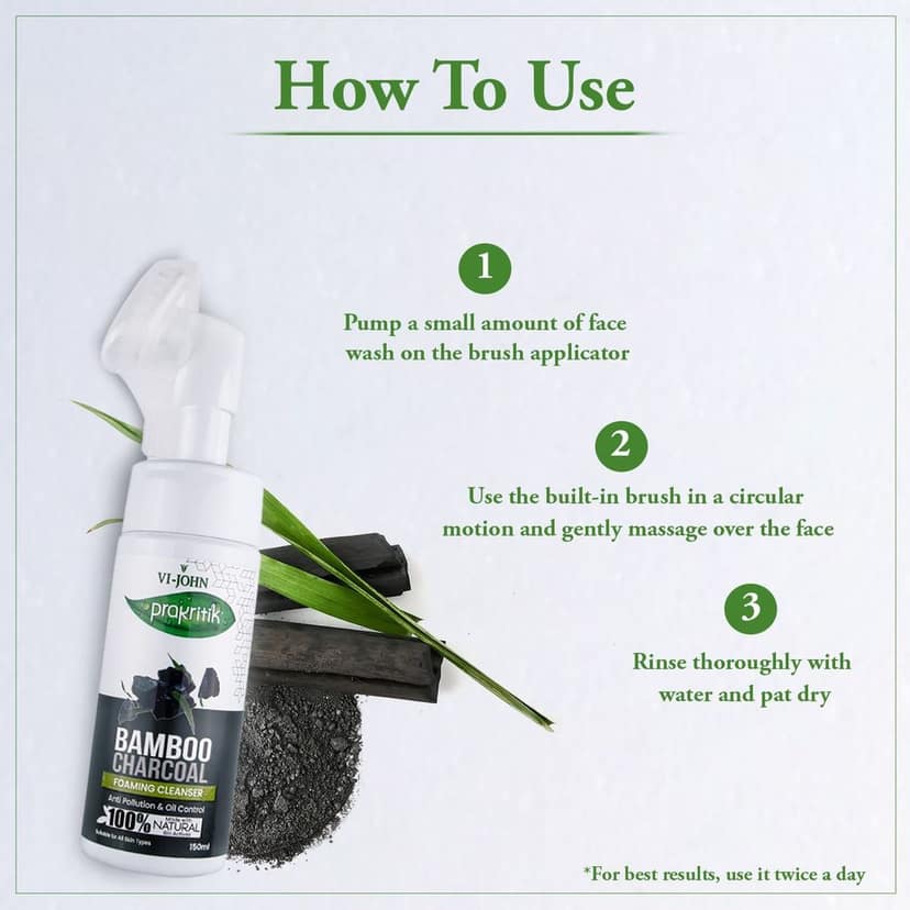 VI-JOHN PRAKRITIK Bamboo Charcoal Foaming , Removes Tan, 100% Natural Bio Actives - 150ml Face Wash (150 ml) view 7