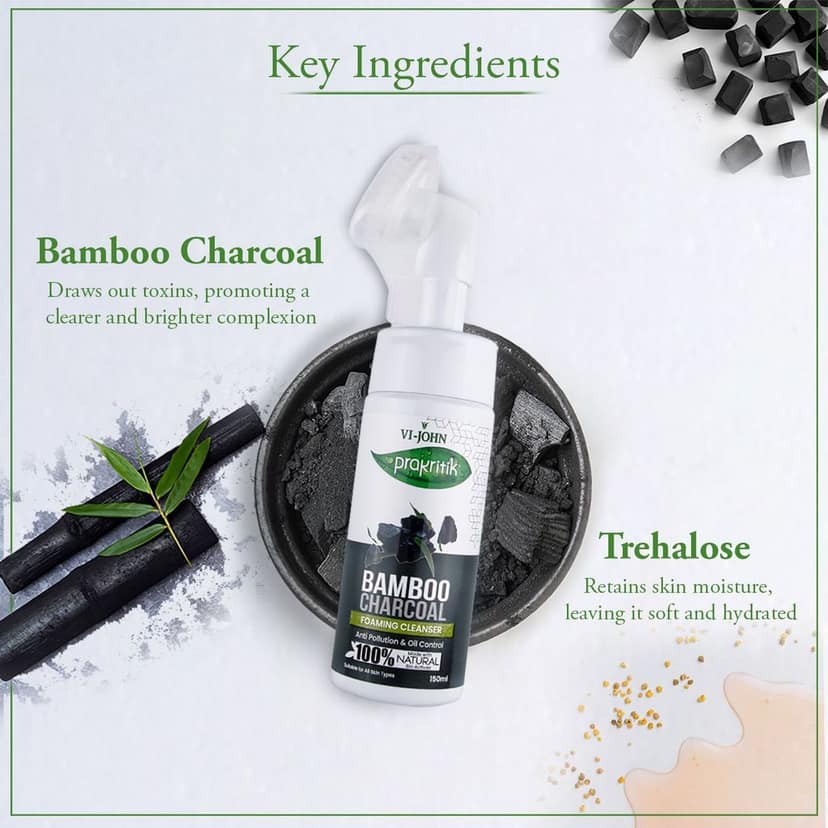 VI-JOHN PRAKRITIK Bamboo Charcoal Foaming , Removes Tan, 100% Natural Bio Actives - 150ml Face Wash (150 ml) view 8