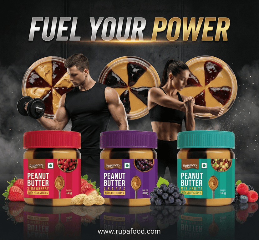 Ruparel’s Peanut Butter with Strawberry Jelly Stripes 340g | Protein Rich Healthy Nut Butter | Creamy jam Breakfast Spread for Gym & Kids | Vegetarian view 4