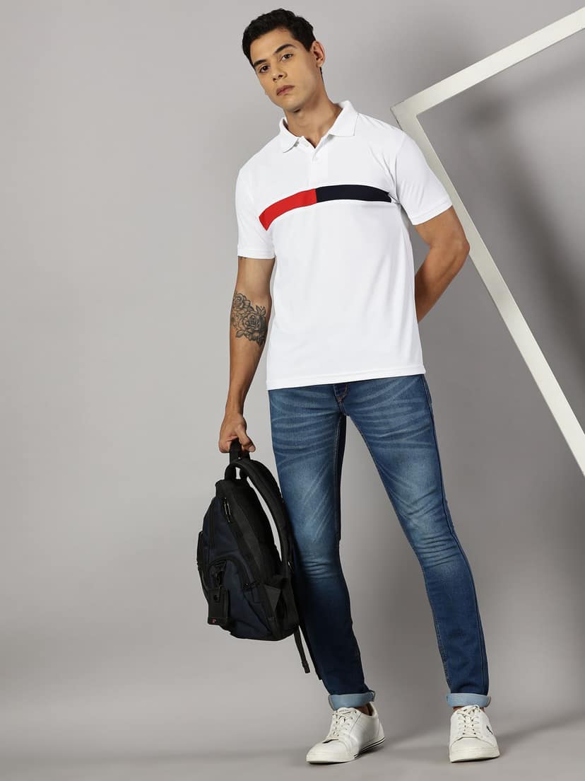 Dry-fit White Striped Polo view 4