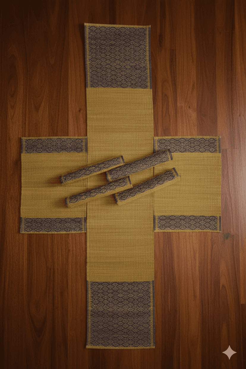 Natural Madurkathi Grass Dining Table Mat And Runner Combo view 2