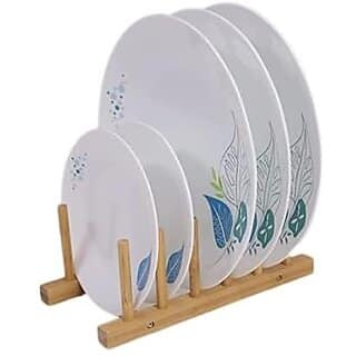Set of 1 Wooden Dish Rack Plate Stand Pot Lid Holder Kitchen Cabinet Organizer Wooden Plate Stand Rack for Kitchen Cabinets Dish Stand Dinner Plate Holder