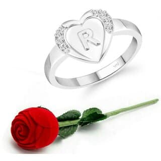 VFJ cz alloy Rhodium plated Valentine collection Initial"R"Letter in heart ring