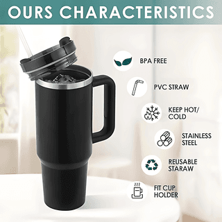 1200ML Stainless Steel Tumbler Hot and Cold with Handle and Lid 2 Straw, Double Insulated Cup 100% Leak Proof Mug Cupholder for Gym, Travelling. Tumbler with Straw, Steel Bottle (Black)