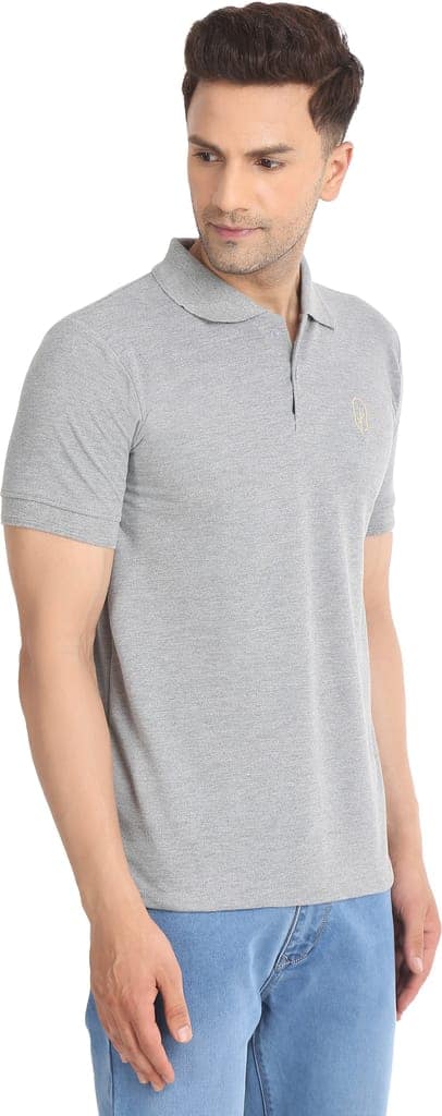BLUEFICUS Men Solid Polo Neck Pure Cotton T-Shirt (Dark Grey) view 2