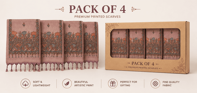 [Pack of 4] Hand-Painted Handloom Stole