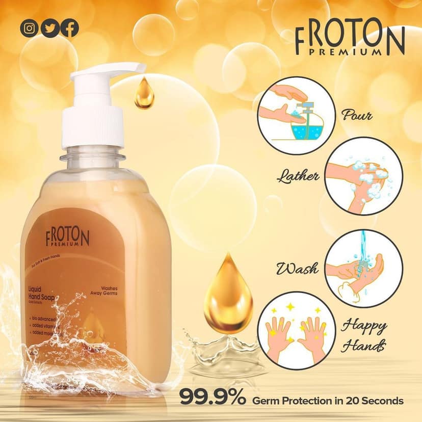 Froton Handwash Gold ,Aloevera,Rose,Green Apple 250ml Pack of 4 view 3