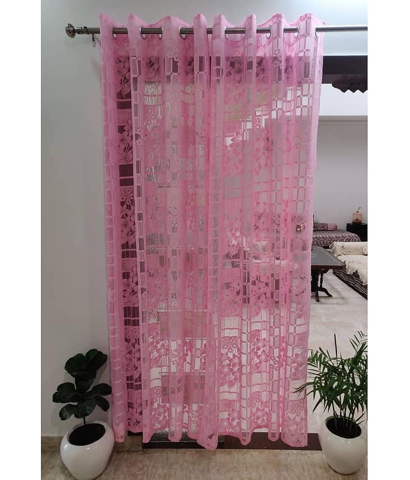 Homefab India Floral Transparent Eyelet Window Curtain 5ft (Pack of 2) - White