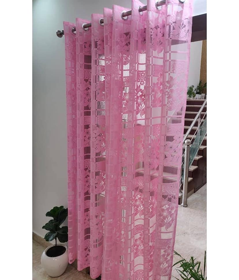 Homefab India Floral Transparent Eyelet Window Curtain 5ft (Pack of 2) - White view 2