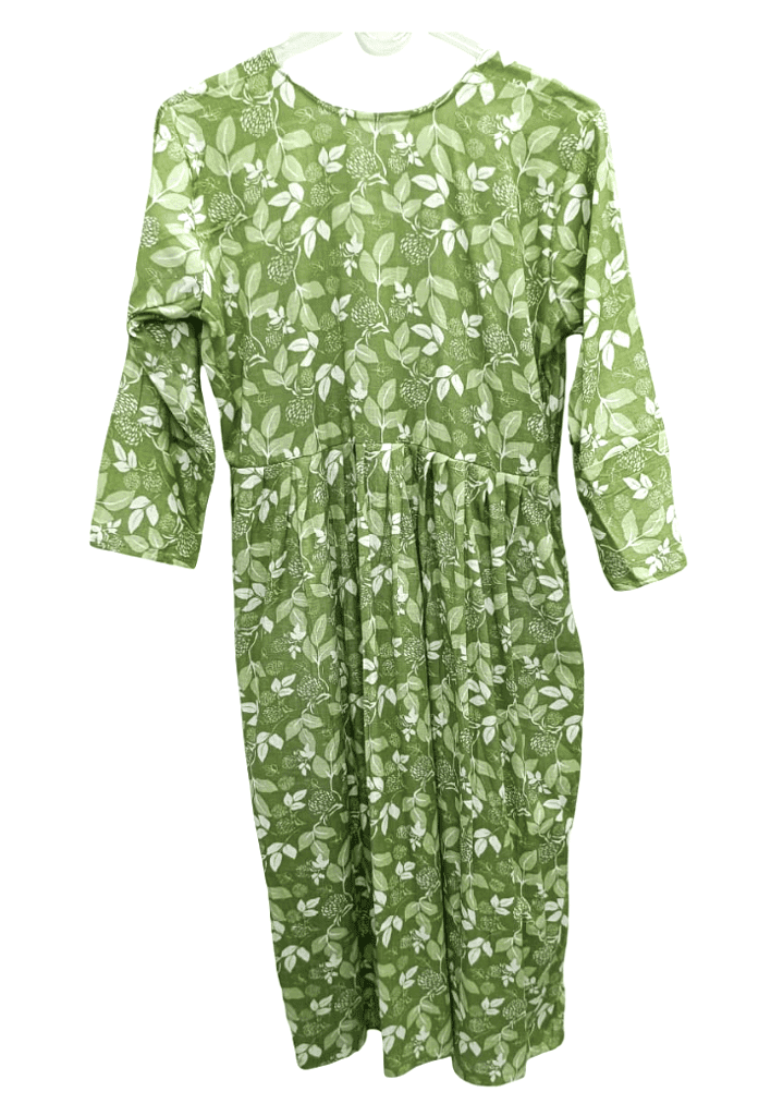 Women's Green Floral Printed Cotton Blend Gathered Long Kurti Dress view 3