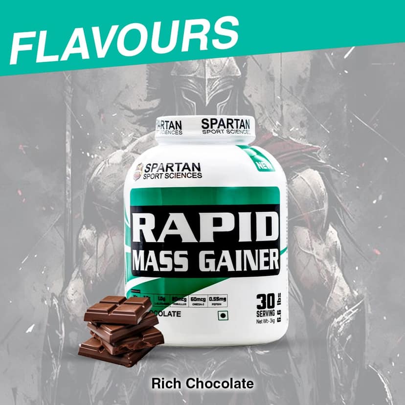 SPARTAN SPORT SCIENCES Rapid Mass Gainer | Muscle Mass & Weight Gainer Powder with Highest Protein and Carbohydrates with Added Multivitamins & Minerals for Men & Women