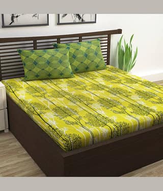 DIVINE CASA Cotton Double Bedsheet ( Yellow )