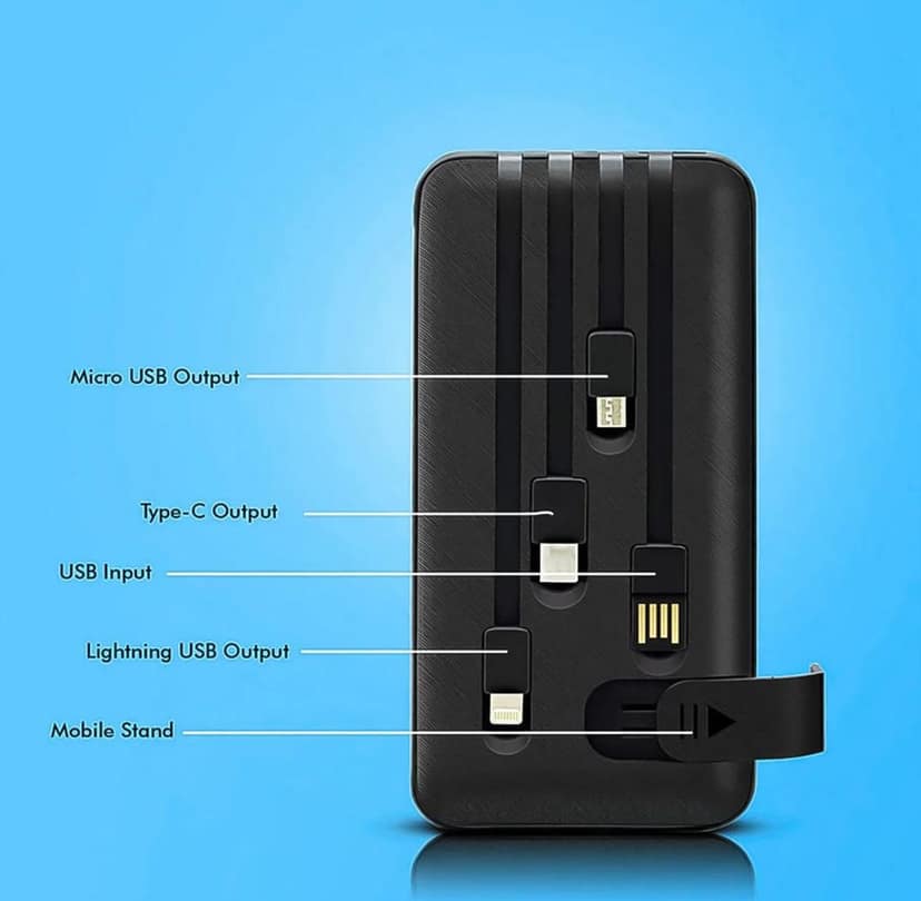 10000mAh, 12W Fast Charging Power Bank with built 4 in 1 USB, Micro USB, Type-C & Lightning Cables, with Mobile Holder, Universal Compatibility (1 Pc) view 3