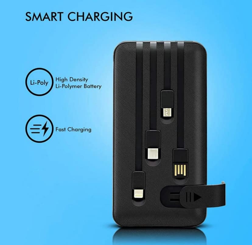 10000mAh, 12W Fast Charging Power Bank with built 4 in 1 USB, Micro USB, Type-C & Lightning Cables, with Mobile Holder, Universal Compatibility (1 Pc) view 4