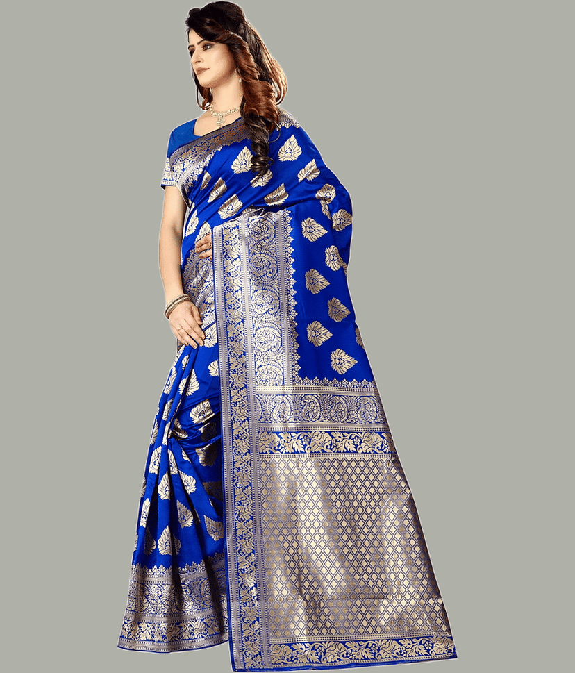 GARIYA Banarasi Silk Embellished Saree With Unstitched Blouse Piece ( Black )
