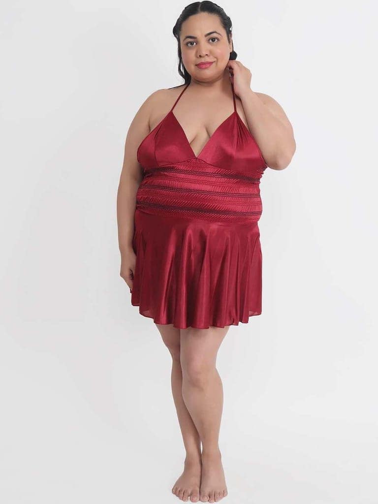 Plus Size Hot Short Maroon Bikini Dress for Honeymoon BB35M view 4