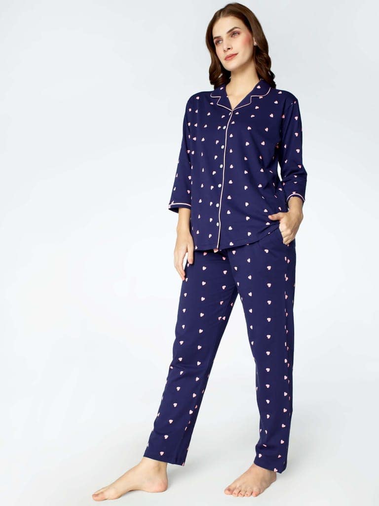 Zeyo Women Green Heart print Stylish Night suit set view 3