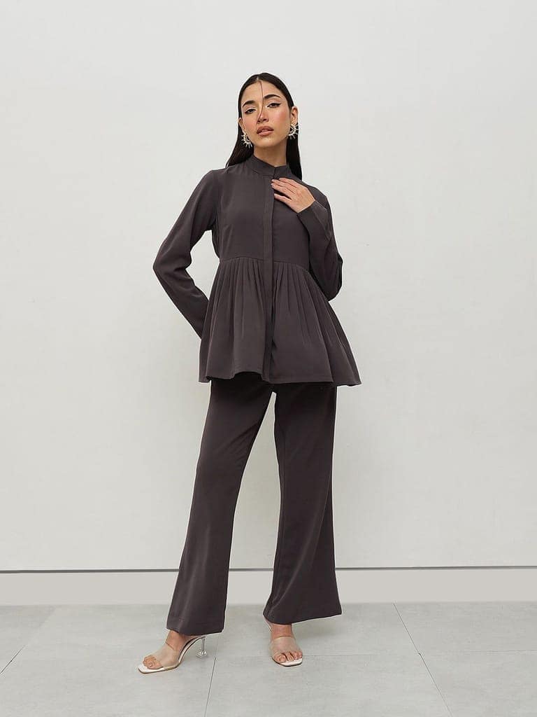 Charcoal Peplum Co-ord Set view 3