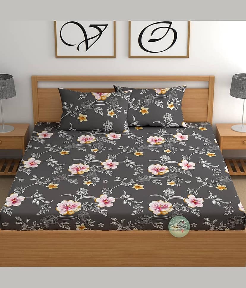 CG HOMES Cotton 1 Double Fitted Bedsheet with 2 Pillow Covers ( 220 cm x 220 cm ) , Gray view 2