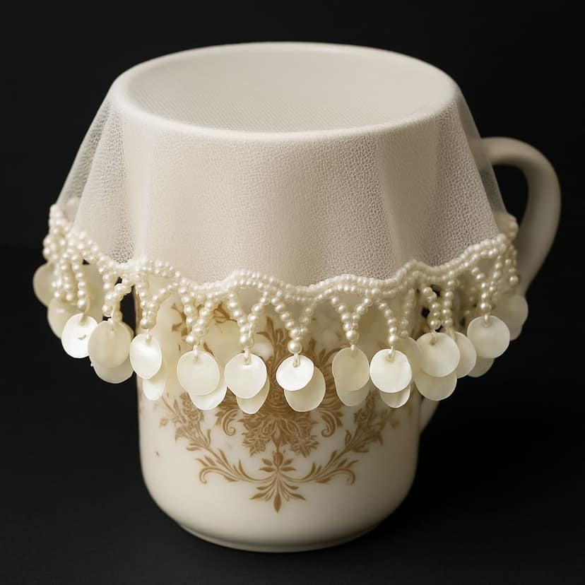 Ivory Round Embellished Lace Trim With Seep button & Pearls view 2