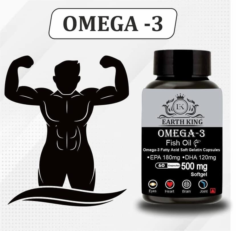 EARTH KING Omega 3 Fish Oil (180 mg EPA & 120 mg DHA) Omega 3 Fish Oil | Fatty Acid | Supports Healthy Heart, Brain, Better Skin, Bones, Joint & Eye Care for Men & Women � 500mg 60 Softget Capsules view 2