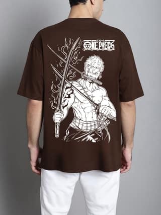 SCOTT FINCHER Men's One Piece Anime Roronoa Zoro T-Shirt : AA(ARN)BROWN_137