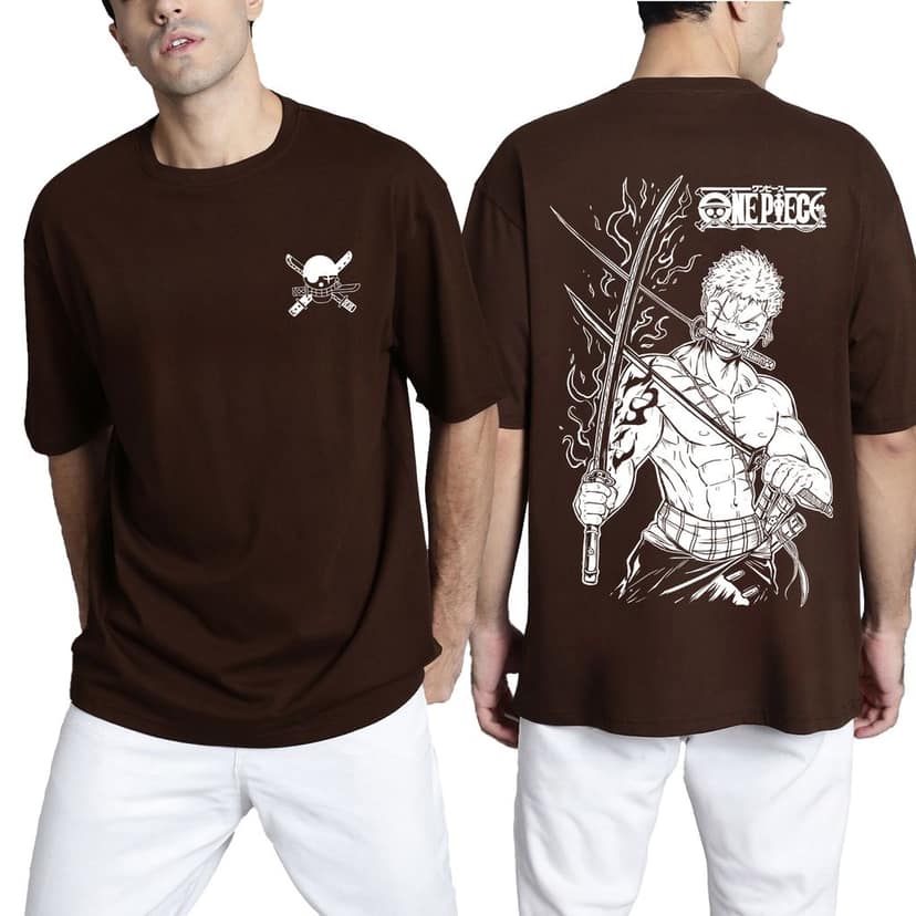 SCOTT FINCHER Men's One Piece Anime Roronoa Zoro T-Shirt : AA(ARN)BROWN_137 view 3