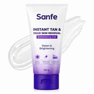 Sanfe Instant Tan & Dead Skin Removal Exfoliating Gel | Visibly Removes Tan | AHA Exfoliation in Minutes | Smooth & Bright Skin | 200g Sanfe Instant Tan & Dead Skin Removal Exfoliating Gel | Visibly Removes Tan | AHA Exfoliation in Minutes | Smooth & Bri