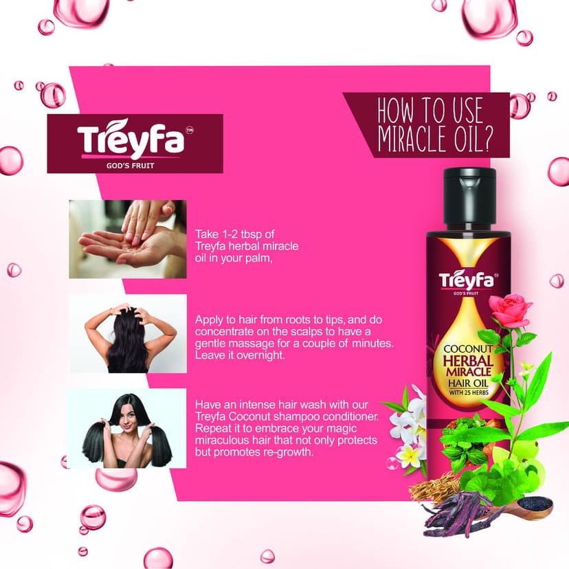 Treyfa Coconut Herbal Miracle hair oil for complete hair care essentials view 6