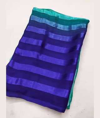 ANAND SAREES Satin Striped Saree With Unstitched Blouse Piece ( Blue )