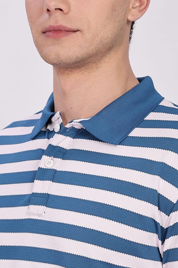 Puff Cotton Blue & White Striped Polo view 6
