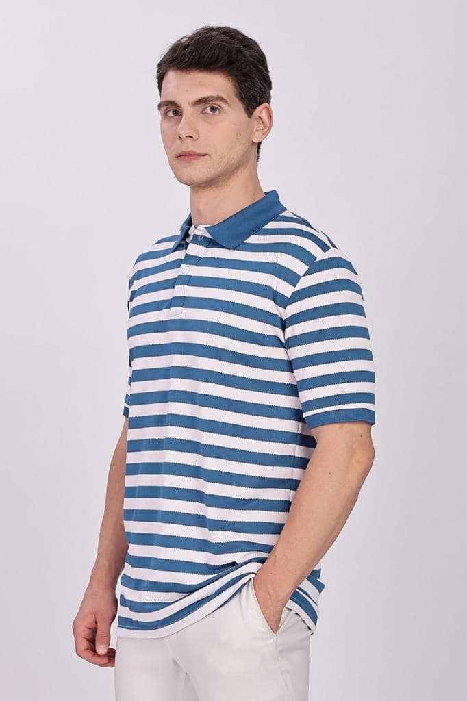 Puff Cotton Blue & White Striped Polo view 7